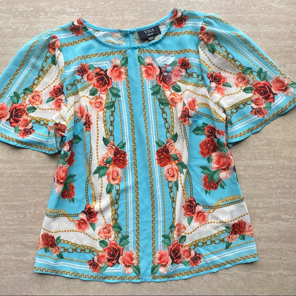 CLOSET CLOSING Vici Floral Chain Bandana Sheer Top NWOT